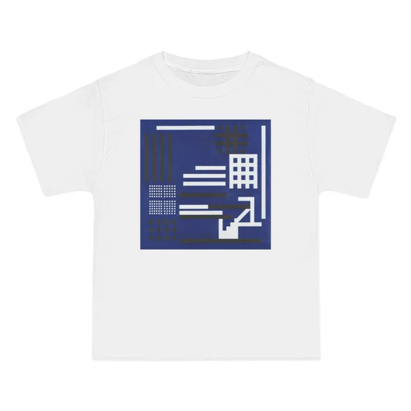 navy blue background, white bars, grid patterns
