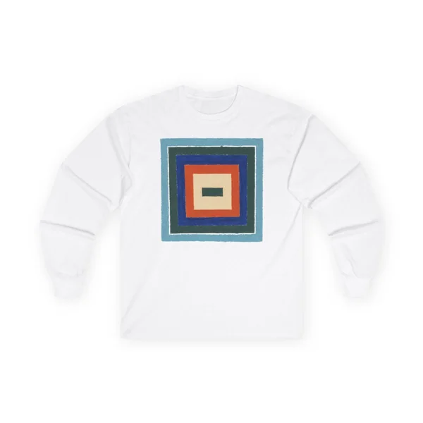 nested squares, teal, cream, orange, White front view