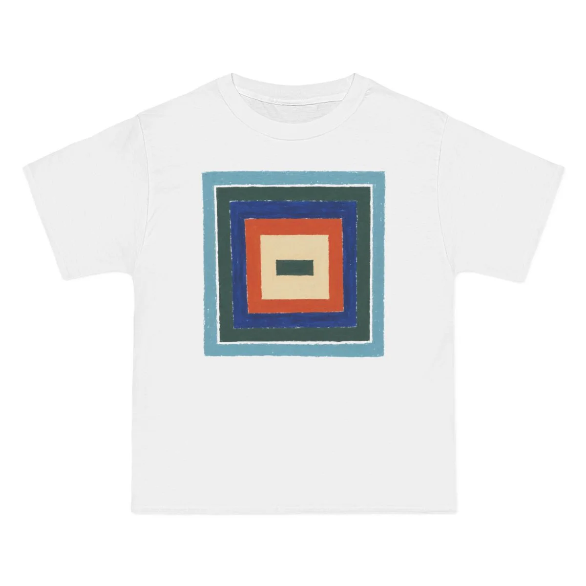 nested squares, teal, cream, orange, White front view