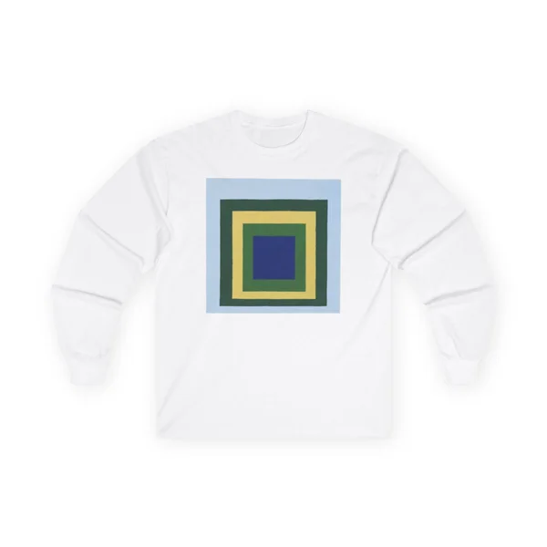 nested squares, green, yellow, navy, White front view