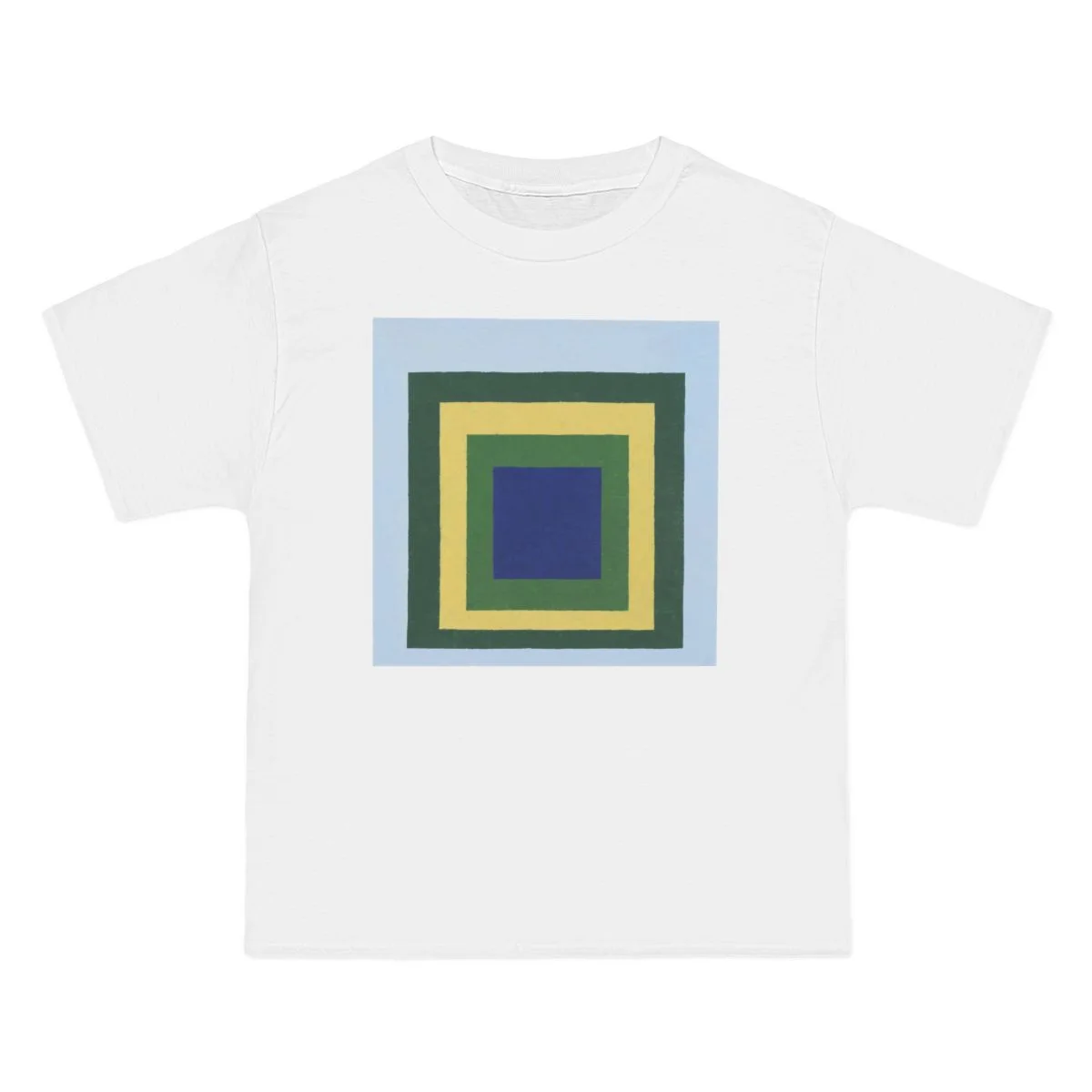 nested squares, green, yellow, navy, White front view