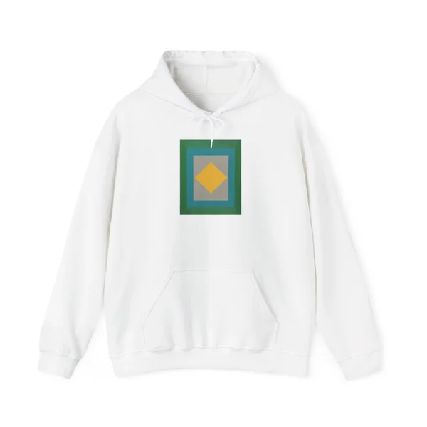 nested squares, teal, gray, golden yellow, White front view