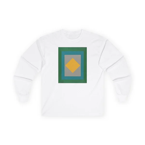 nested squares, teal, gray, golden yellow, White front view