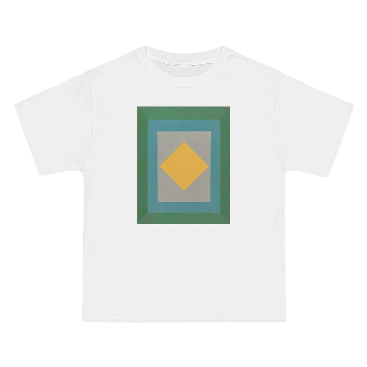 nested squares, teal, gray, golden yellow, White front view