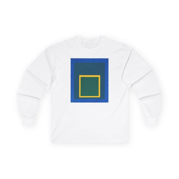 nested squares, blue, yellow, green, White front view