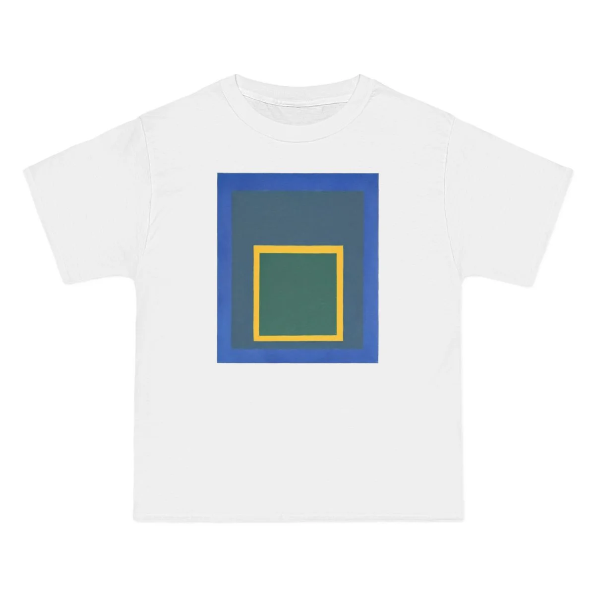 nested squares, blue, yellow, green, White front view