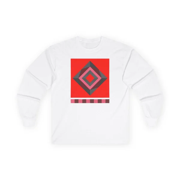 diamond shape, hot pink, gray on red, White front view