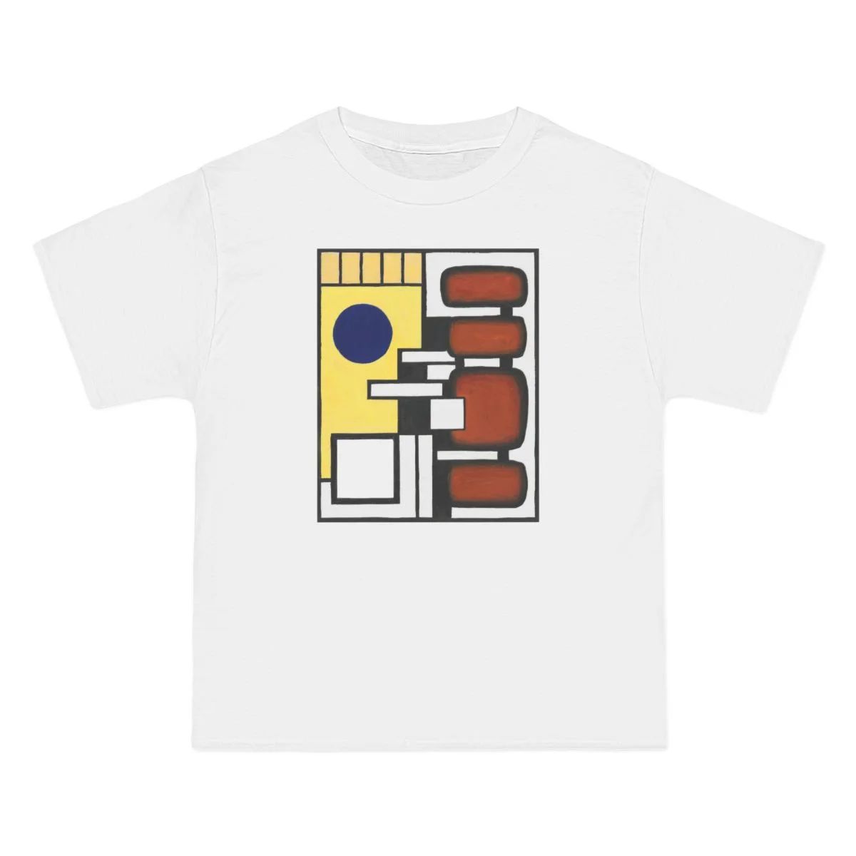 yellow field, orange, brown circles, black lines, White front view