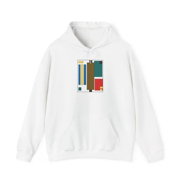 vertical stripes, blue, brown, teal, red, White front view