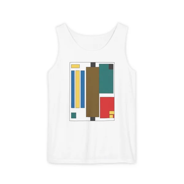 vertical stripes, blue, brown, teal, red, White front view