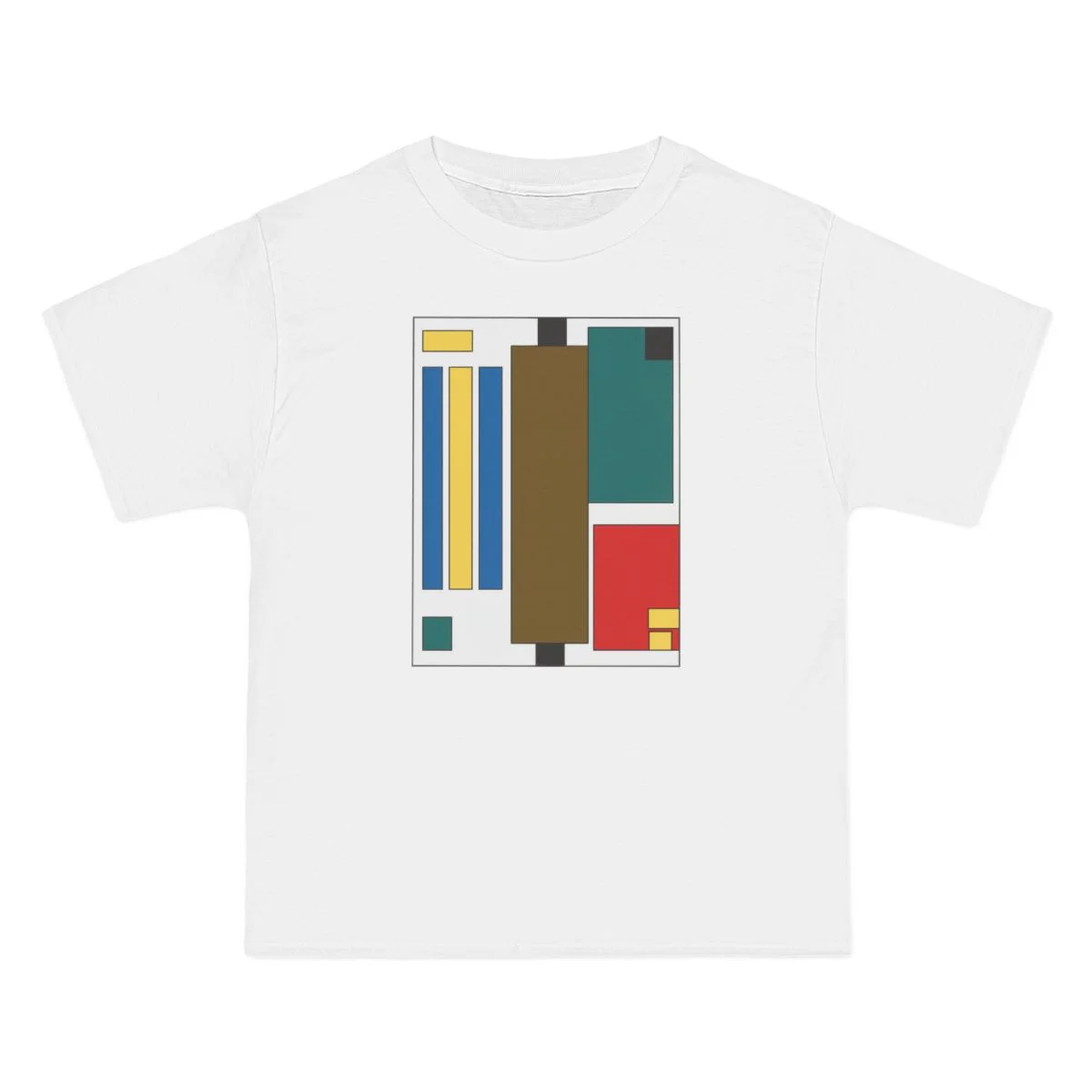 vertical stripes, blue, brown, teal, red, White front view