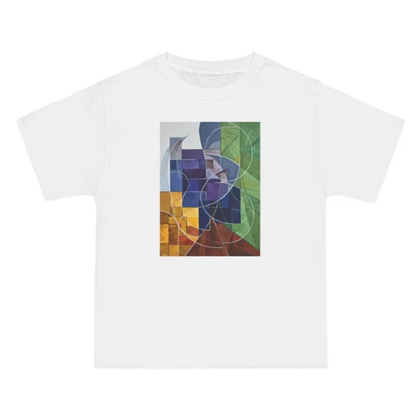 overlapping triangles, blue, green, orange, yellow, purple