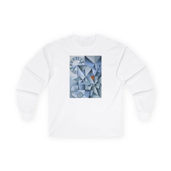 chevron and triangular pattern, blue and white, White front view