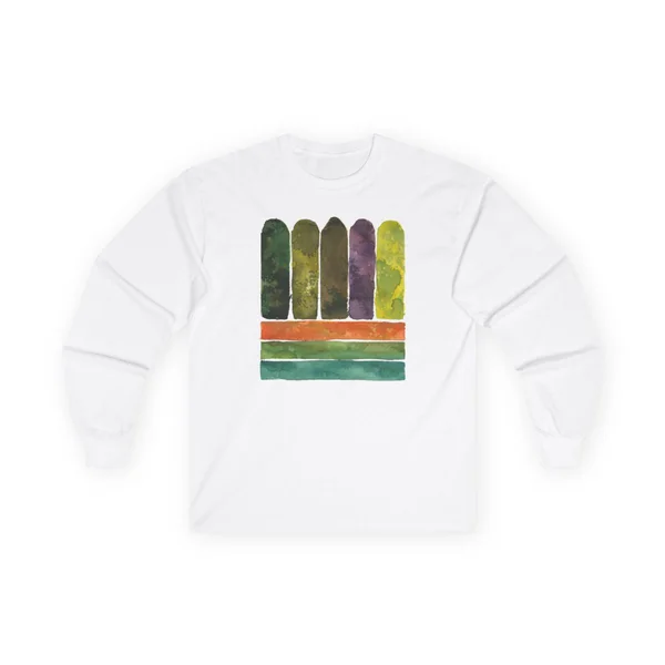 vertical color bars, green, olive, yellow, coral, White front view