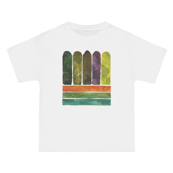 vertical color bars, green, olive, yellow, coral
