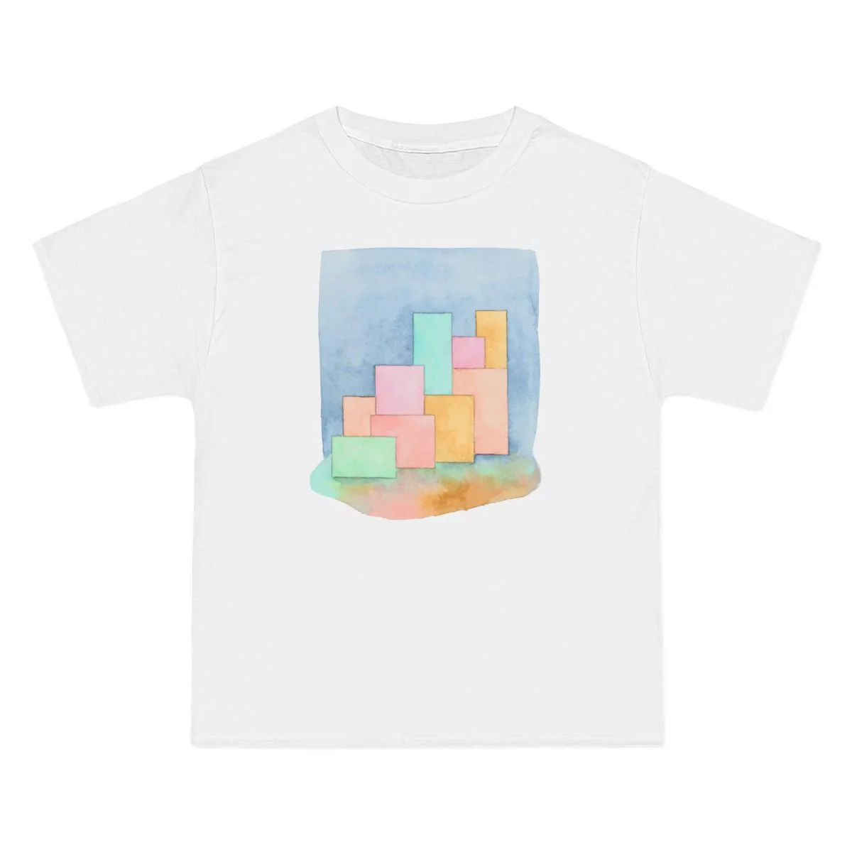 pastel rectangles, pink, yellow, green, lavender, White front view