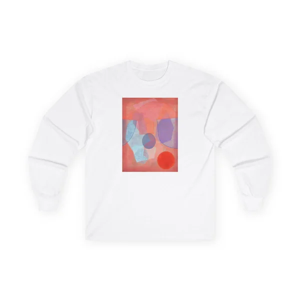 overlapping circles, coral, purple, blue on pink, White front view