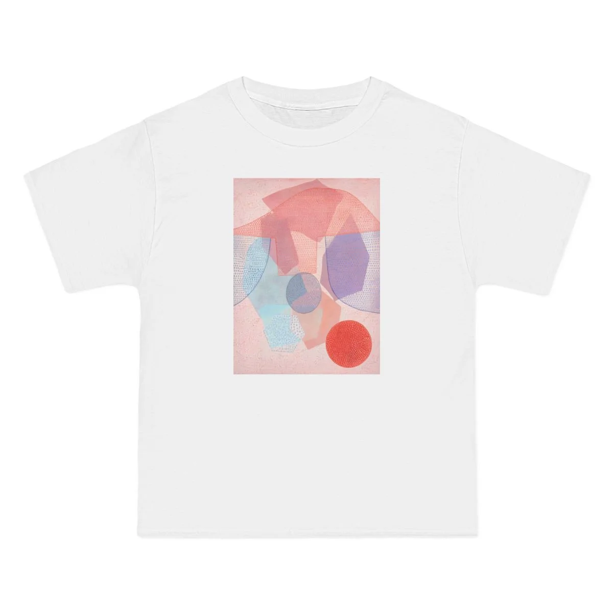 overlapping circles, coral, purple, blue on pink, White front view
