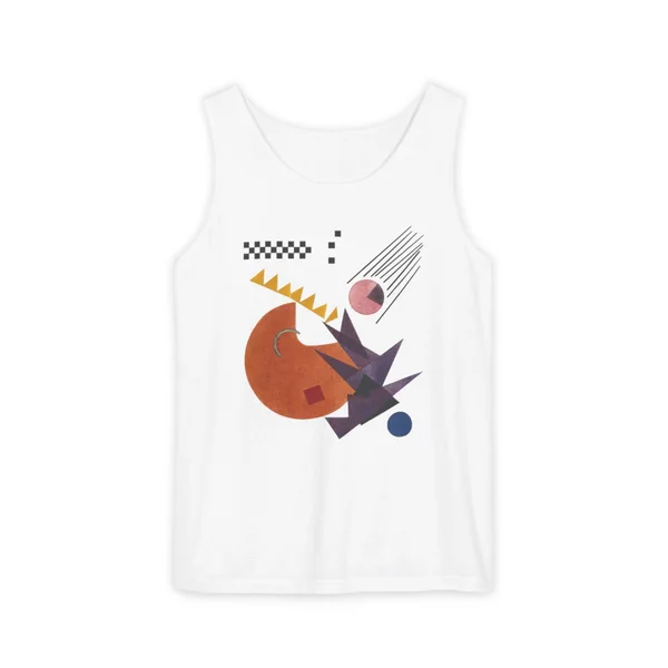 orange shapes and lines on black, blue accent, White front view