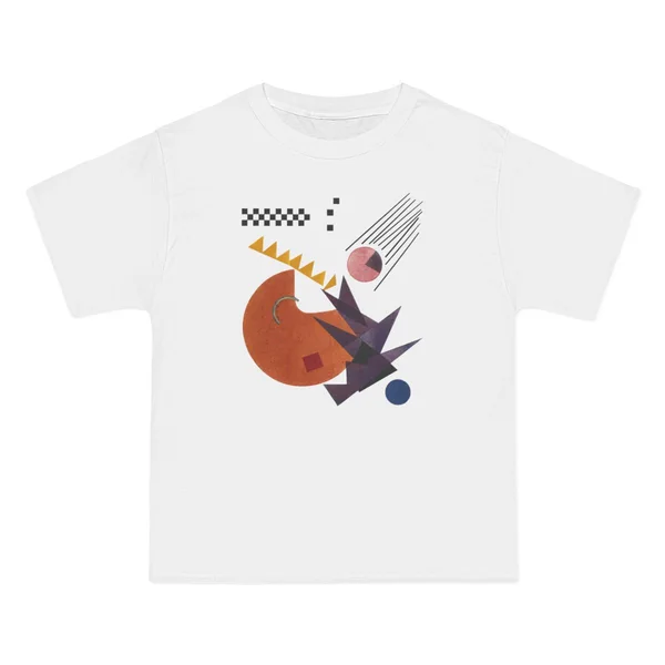 orange shapes and lines on black, blue accent
