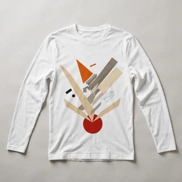 orange, cream angular shapes on black, White front view