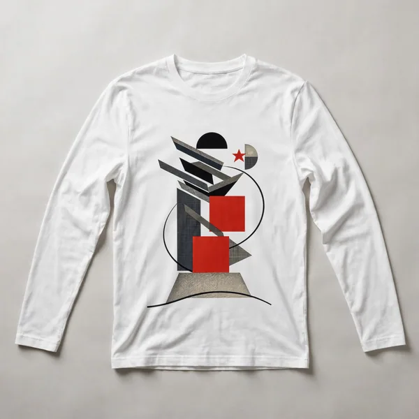 red shapes, white curved lines on black, White front view
