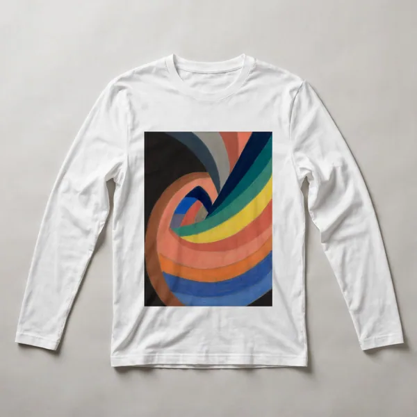 orange, blue, teal curved bands, White front view