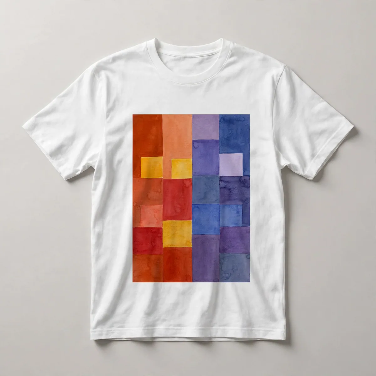 color blocks, red, orange, yellow, purple, White front view