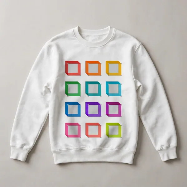 grid of colored squares and rectangles, White front view