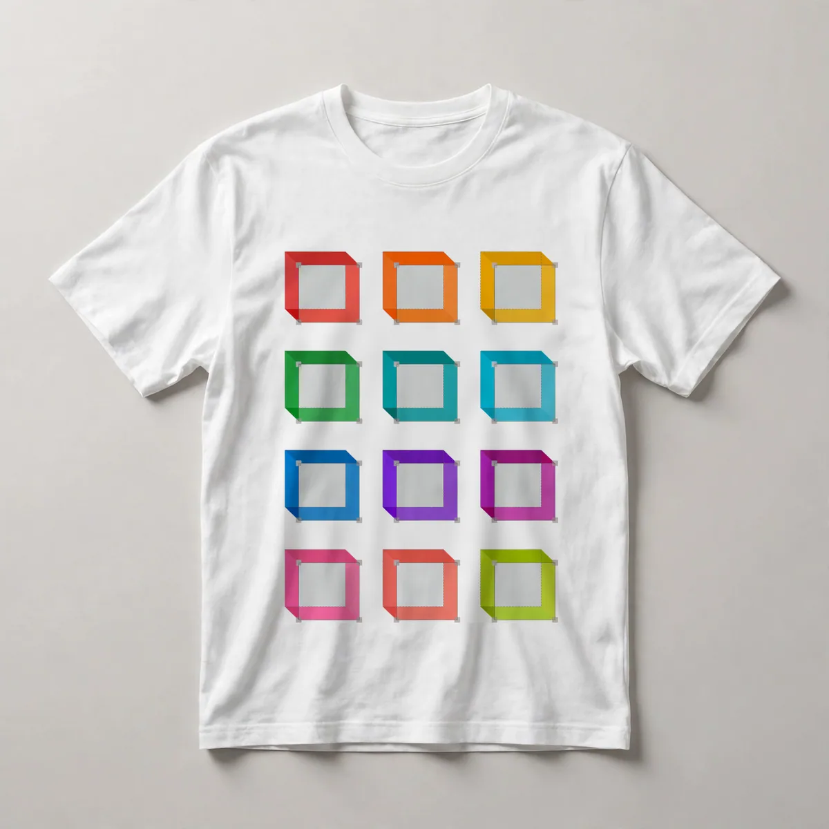 grid of colored squares and rectangles, White front view