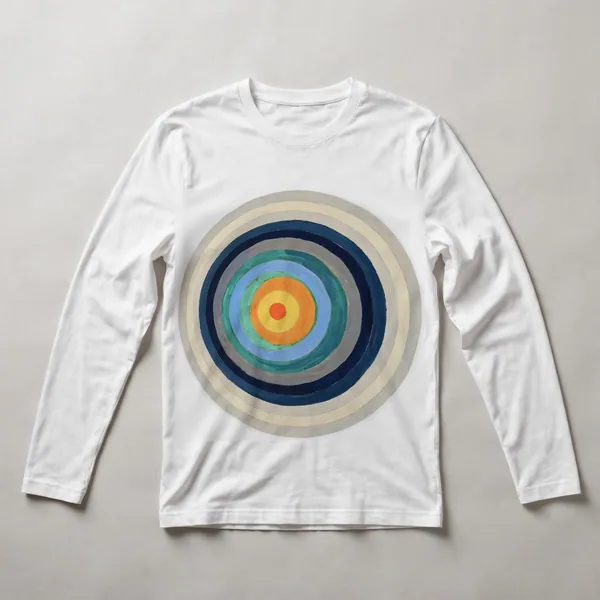concentric circles, blue, cream, yellow, orange, White front view