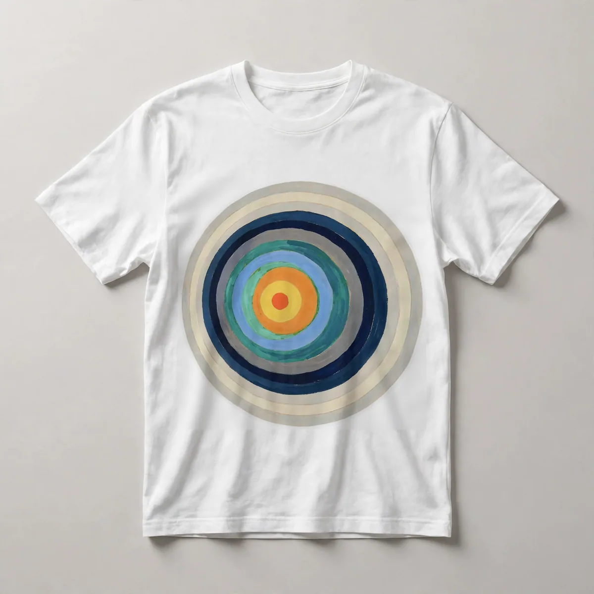 concentric circles, blue, cream, yellow, orange, White front view