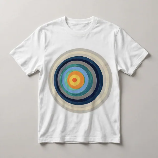 concentric circles, blue, cream, yellow, orange