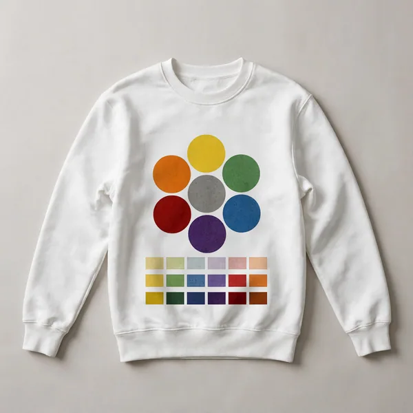 circles arranged in grid, multi-color on black, White front view