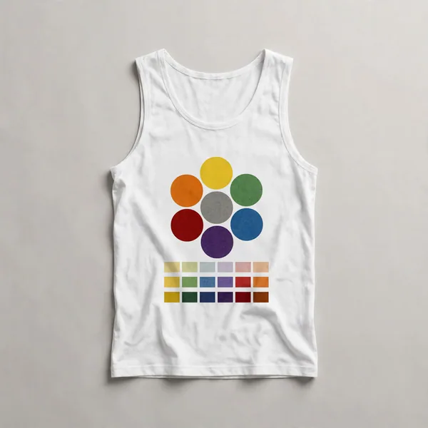 circles arranged in grid, multi-color on black, White front view