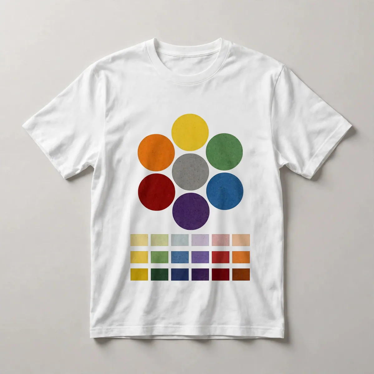 circles arranged in grid, multi-color on black, White front view