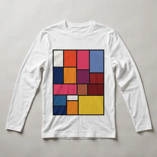 colored squares patchwork, multi-color, White front view