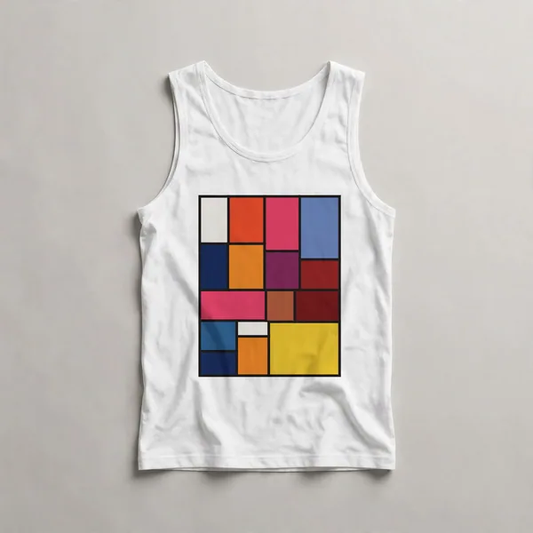 colored squares patchwork, multi-color, White front view