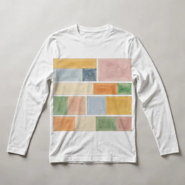 horizontal color bands, cream, orange, green, pink, White front view