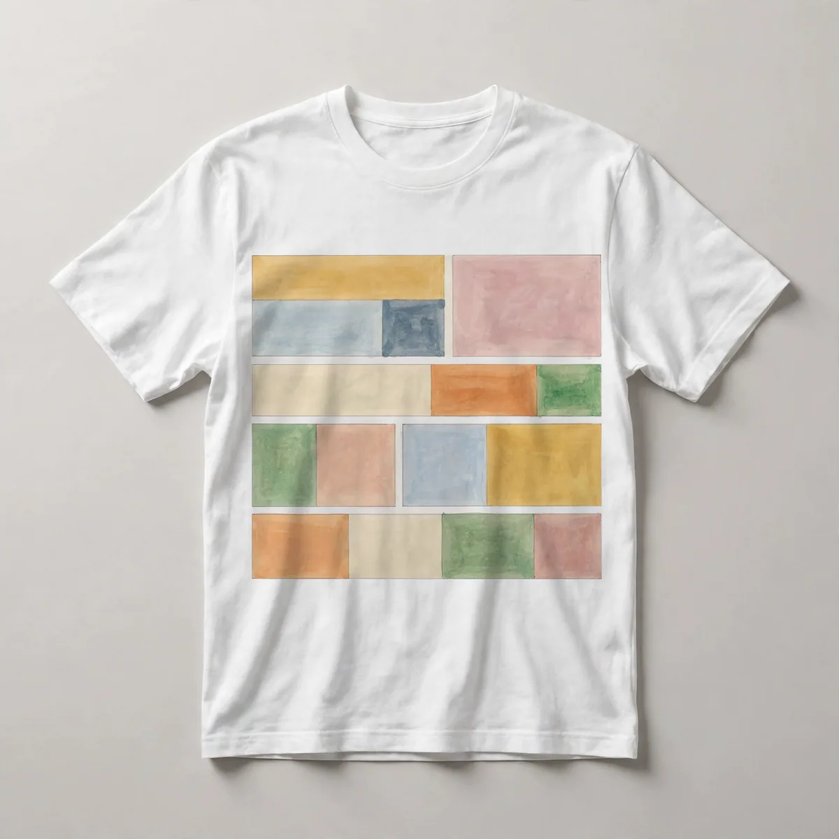 horizontal color bands, cream, orange, green, pink, White front view