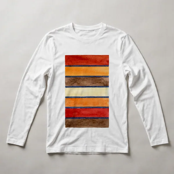 horizontal stripes, red, orange, rust, White front view