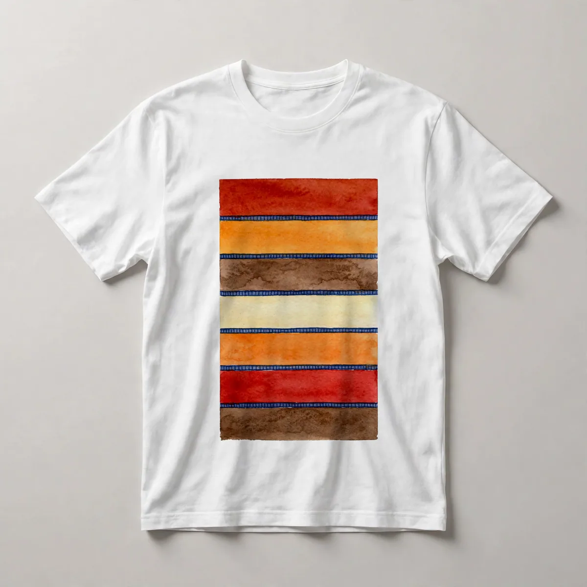 horizontal stripes, red, orange, rust, White front view