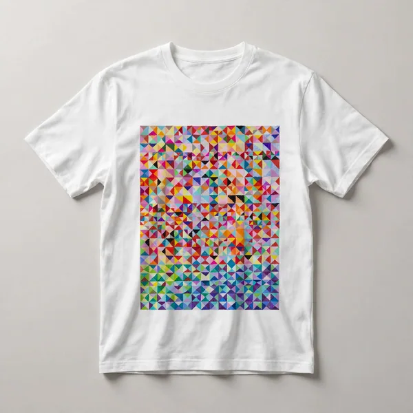 scattered colored shapes, pink, orange, yellow, blue, green