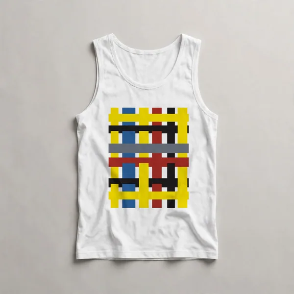 yellow cross and blocks on dark blue, White front view