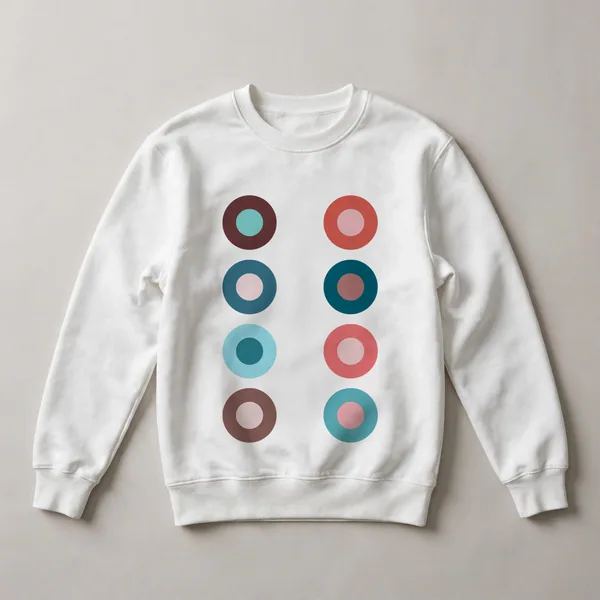grid of circles, cyan, pink, brown, White front view