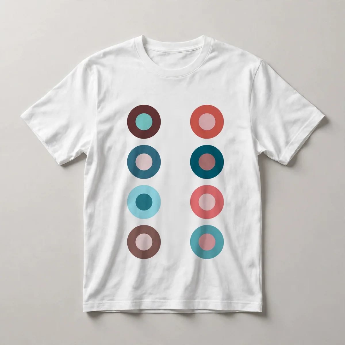grid of circles, cyan, pink, brown, White front view