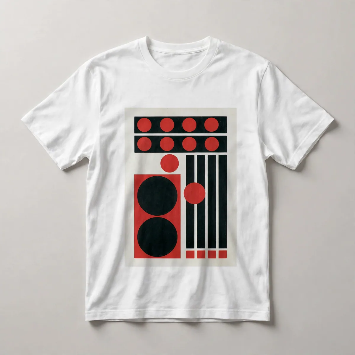 red circles in grid with black lines, White front view