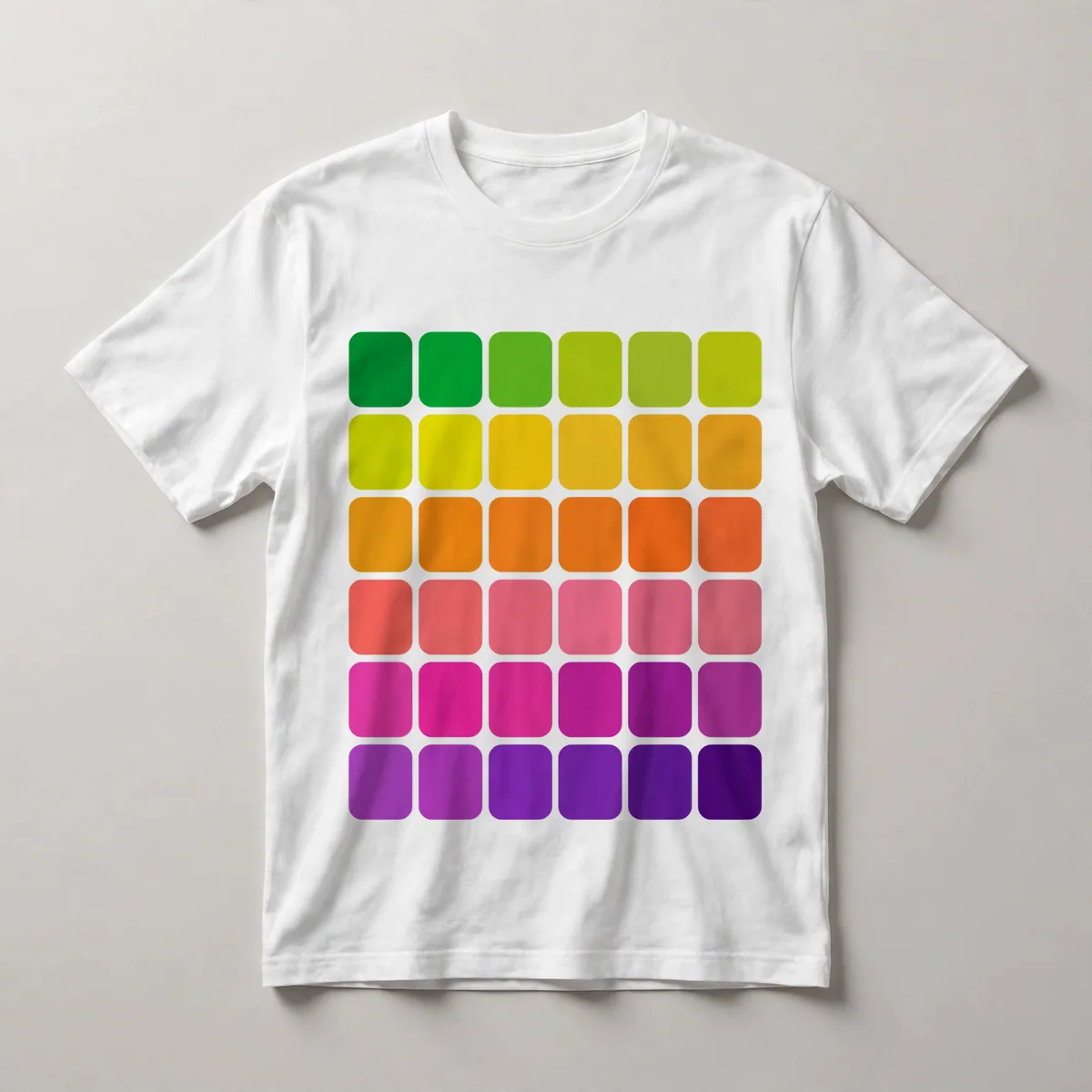 checkerboard pattern, green, yellow, orange, White front view