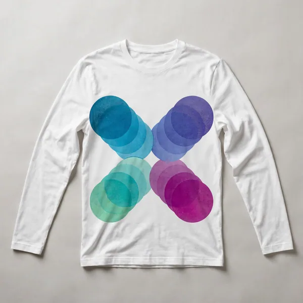 overlapping circles, cyan, magenta on black, White front view