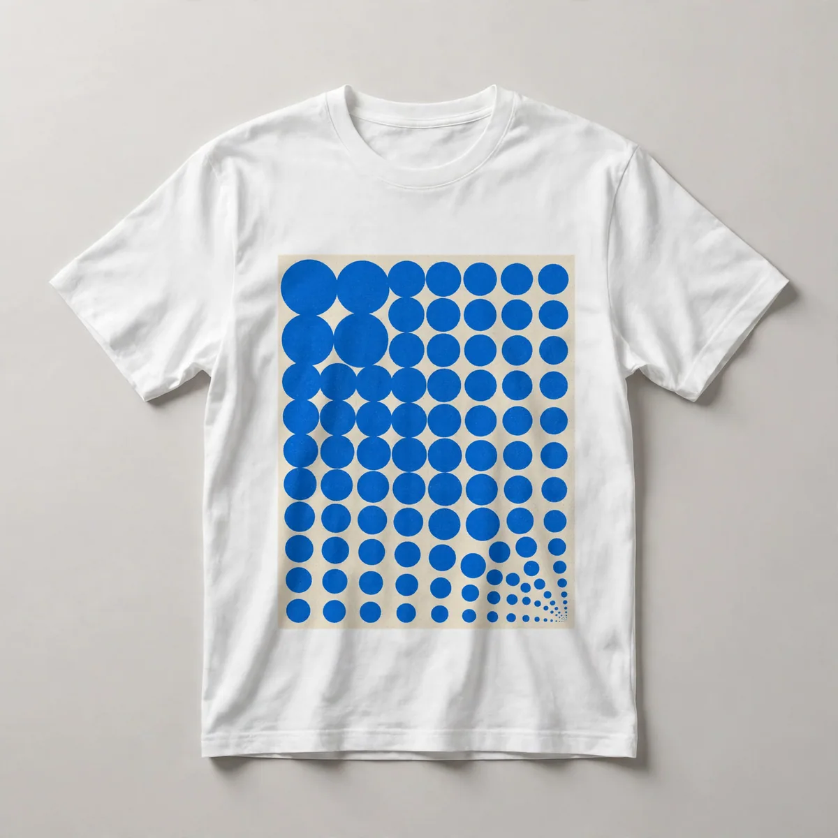 grid of blue circles on white, White front view